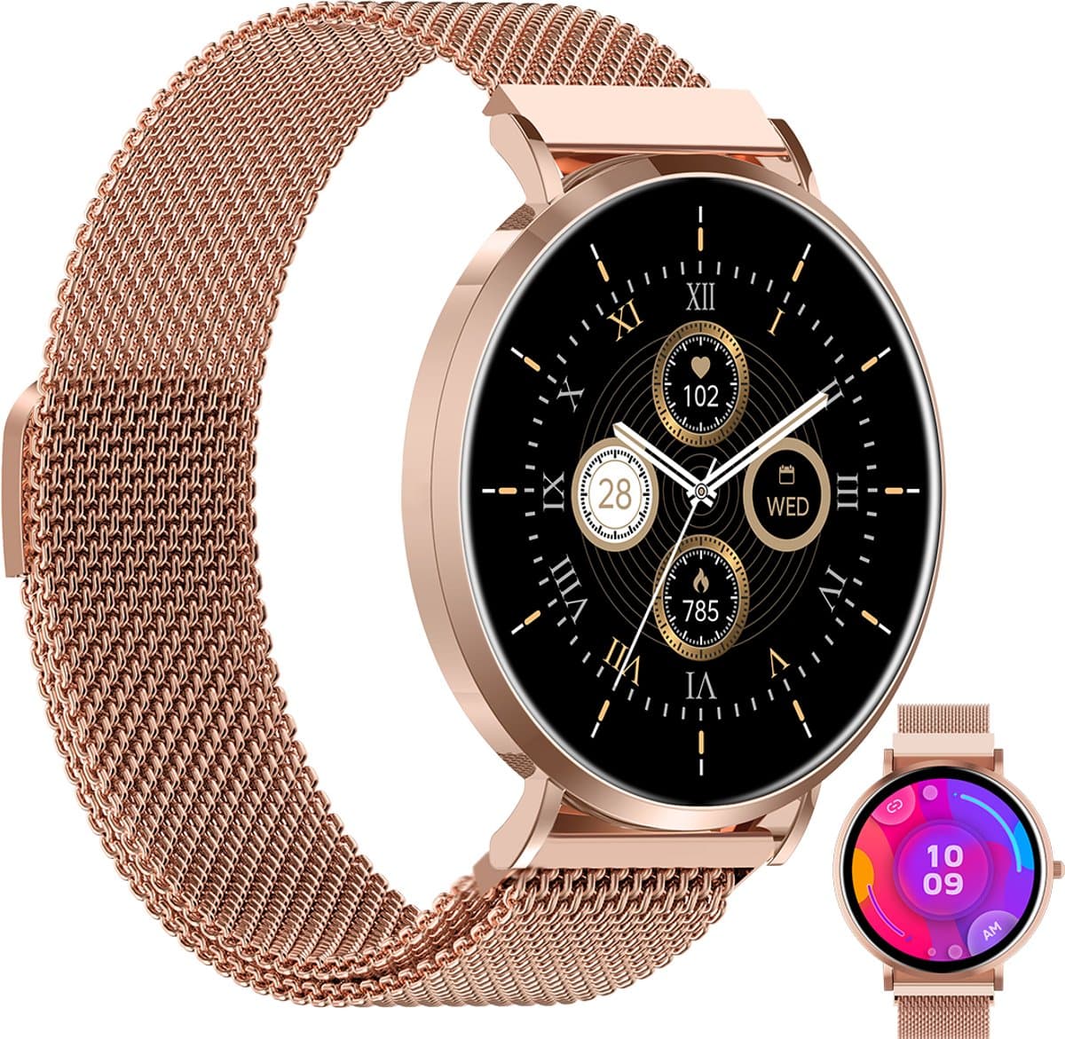 Denver Smartwatch - AMOLED - Hartslagmeter - Saturatiemeter - 100 sportmodi - Milanees bandje - Android iOS - SWC394RO — afbeelding 1