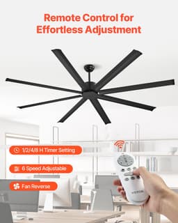 VEVOR 213cm Aluminium Plafondventilator Zonder Verlichting Afstandsbediening DC Motor Zwart — thumbnail 5