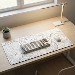 Witte XXL Muismat met Topografisch Design – 80x30 cm – Antislip – Voor Werk & Gaming — thumbnail 4