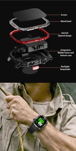 Knobbout Outdoor Smartwatch 2.01”Scherm Extra Groot Scherm – Militair Standaard Schok & Krasbestendig - Zaklamp + SOS - Kompas & Hoogtemeter - GezondheidsmonitorBluetooth Bellen -AI Spraakassistent- 600mAh -IP68 -wart staal+ siliconen band - Groen — thumbnail 3