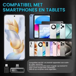 TRANSNECT - Draadloze Microfoon - 2 stuks - Microfoon Draadloos - Dasspeld Microfoon Draadloos - Microfoon Bluetooth - Lavalier Microfoon - USB-C & 8-pins ontvanger - Geschikt Voor Alle Telefoons — thumbnail 5