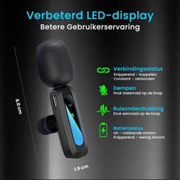TRANSNECT - Draadloze Microfoon - 2 stuks - Microfoon Draadloos - Dasspeld Microfoon Draadloos - Microfoon Bluetooth - Lavalier Microfoon - USB-C & 8-pins ontvanger - Geschikt Voor Alle Telefoons — thumbnail 3