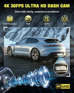 Dashcam voor en achter, 4K met wifi-autocamera loopopname, G-sensor, app-bediening, super nachtzicht, 170 graden + 140 graden groothoek, veiligere supercondensator — thumbnail 4