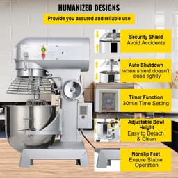 Elektrische Planetaire Mixer - Commerciële Deegmixer en Keukenmixer - 30 L - 1100 W - 220 V - 3 Snelheden — thumbnail 4
