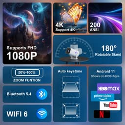 Draagbare Beamer 1920 x 1080 LCD - Wi-Fi 6 Bluetooth 5.4 - 1800 ANSI Lumen - Compact 9x9x19 cm - Voor Thuisbioscoop — thumbnail 1