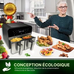 Heteluchtfriteuse, digitale dubbele mand, 2400 W, 9 l, van roestvrij staal, gezond en snel koken, ideaal voor je familiemaaltijden, 9 l, zilver — thumbnail 5