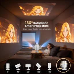 Beamer, ondersteunt 4K 1080P, mini-projector Android 12.0, WiFi, 6, Bluetooth 5.4, 260 lumen, automatische keystone-correctie, 3 installatiemogelijkheden, 180° rotatie voor thuisbioscoop — thumbnail 5