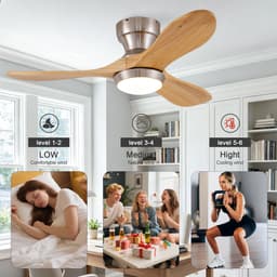 Plafondventilator met Verlichting 90x90x24.5 cm – Ventilatorlamp – Minimalistisch – Houtlook – Massief Hout – Voor Woonkamer – Natuurlijk Hout — thumbnail 5