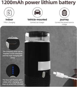 Draagbaar koffiezetapparaat - koffiemachines, Draagbare elektrische espresso-koffiezetapparaatmachines for één persoon met kopje koffiepoeder en capsulebak Oplaadbaar automatisch, voor kamperen, reize — thumbnail 4