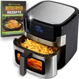 Heteluchtfriteuse RVS XXL 8L, 2000W, Airfryer roestvrij staal met LED Touch Display, Double Heating technologie, kijkvenster, vetarme frietfriteuse zonder olie incl. recepten — thumbnail 1