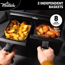 Heteluchtfriteuse 8L 2 Onafhankelijke Manden - 1700 W Vermogen - Roestvrij Staal - Zwart - Digitale Timer - Olievrij Frituren — thumbnail 1