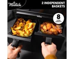 Heteluchtfriteuse 8L 2 Onafhankelijke Manden - 1700 W Vermogen - Roestvrij Staal - Zwart - Digitale Timer - Olievrij Frituren
