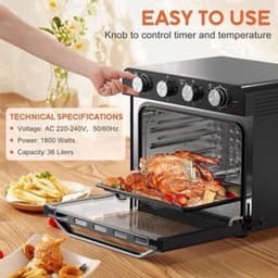 Airfryer Oven - Hetelucht Friteuse - Vrijstaande Oven - Pizzaoven - 36L - 2000W - 10-in-1 Functies - Digitale Timer & Temperatuur - Dubbel Glas - RVS — thumbnail 4