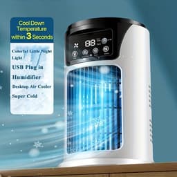 Luchtkoeler - Bureauventilator - Verdampingskoeler - Mini persoonlijke airconditioner met bevochtigingsfunctie - Timer - LED-verlichting - Stille werking, 6 snelheden - Bureauventilator voor thuis/kantoor — thumbnail 3