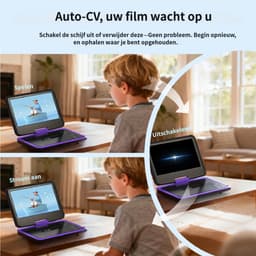 ieGeek Draagbare DVD Speler Auto - 11.5 Inch - 9,5 Inch Oogbeschermend Scherm - TV/USB/SD - Draaibaar Scherm - 5 Uur Oplaadbare Batterij - voor Kinderen en in de Auto - IK-902 - Paars — thumbnail 3