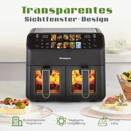 Zerova Dubbele Airfryer - Heteluchtfriteuse - Heteluchtoven - Oven - Bakoven - LED Touchscreen - 10 Programma’s - 2000W - Zwart — thumbnail 2