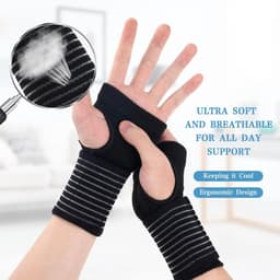 Wrist Support Brace, 2-pack Elastische Polsbrace Pols Spalk brace met riem, Adjustable Wrist Strap Polssteun Ademende Spalk, Polsspalk Zonder Metalen Staven Geweldig voor Verstuikingen, Verwondingen, Pijnverlichting of Sportgebruik(zwart) — thumbnail 2