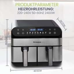 COVREO Dubbele heteluchtfriteuse 10L, zwart, LED-touchscreen, 2400W — thumbnail 3