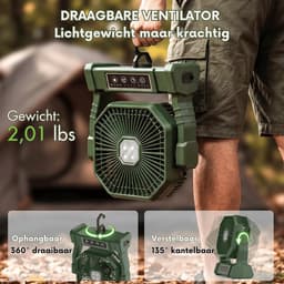 Campingventilator, 20.000 mAh, Tafelventilator, USB-ventilator, Batterij met verlichting, 4 snelheden, 4 timers, Afstandsbediening, Buitenventilator, Stil, met ophanghaken, voor kamperen, picknick. — thumbnail 5