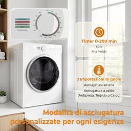 TEKROA® Mini-droger - 3 kg, 1020 W met PTC-verwarming en timer - 49 x 47 x 70 cm - wit — thumbnail 5