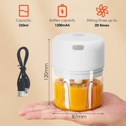 Elektrische Keuken Chopper - Mini Mixer - Snel Ingrediënten Snijden - Oplaadbaar Via USB - 250ml Capaciteit - Wit — thumbnail 5