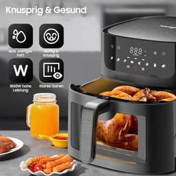 Heteluchtfriteuse XXL - Airfryer - Gezond Koken - Groot Kijkvenster - 9 Liter - Zwart — thumbnail 4