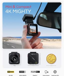 Mini Dash Cam - Autocamera Rijcamera - Verkeersincidenten Vastleggen - 4K HDR Nachtzicht - 154'' Scherm - Zwart — thumbnail 2