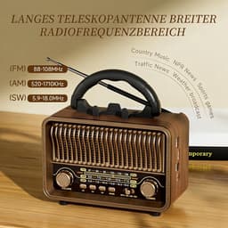 Retro Radio met Bluetooth 5.4 - AM FM SW Wereldradio met Houten Look - Draagbare Bluetooth Speaker met USB TF Kaart Ondersteuning - Oplaadbare Vintage Radio voor Thuis en Buiten — thumbnail 5