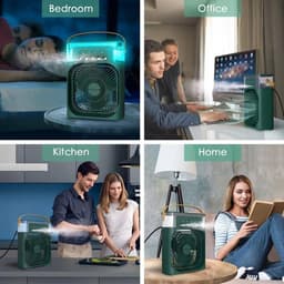 Deze draagbare 4-in-1 airconditioner combineert airconditioning, ventilator, drie ventilatorsnelheden, timer, luchtbevochtiger (600 ml waterreservoir), USB-oplaadfunctie, luchtkoeling en stille werking – alles in één milieuvriendelijk ontwerp. — thumbnail 4