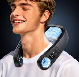 Nekventilator met TEC Koeling 4000mAh Zwart – Draagbare Bladloze Halsventilator met Halfgeleider Koeltechnologie, 3 Snelheden, LED Display en Sfeerverlichting – USB Oplaadbaar — thumbnail 1