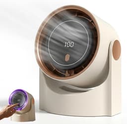 Oplaadbare bladloze ventilator via USB, 100 windsnelheden met digitaal display, stille bureauventilator, 12‑uur batterijduur, geschikt voor kantoor, slaapkamer en studentenkamer, beige — thumbnail 1