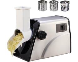 Elektrische Kaasrasp - Keukenmachine - Snel Ingrediënten Bereiden - 3 Roestvrijstalen Bladen - 300W Vermogen - Zilver