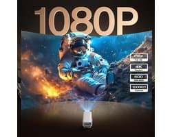 SnelShoppen - Slimme Beamer Native 1080P met 4K Ondersteuning, Draagbare Projector met Auto Keystone, Wi-Fi 6/Bluetooth 5.4, Ingebouwde Apps, HDMI/iOS
