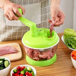 handmatige keukenmachine, multifunctionele handslinger vleesmolen voedselhakmolen met schaal compacte krachtige groentehakselaar ui dicer voor vlees, fruit, wortelen, kruiden, sla, salade (6 maanden) — thumbnail 5