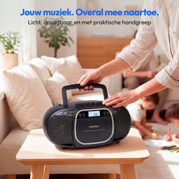 MEDION E66476 Stereo Sound Systeem (Boombox, CD-speler, MP3, cassette, draagbare cassettespeler voor kinderen, FM-radio, AUX, hoofdtelefoon, netstroom & batterij), zwart — thumbnail 2