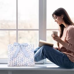 Gevoerde Bijbelhoes met strik, 32x27cm Polyester Blauw Bloemenpatroon Bijbelboekhoes Draagtas Beschermhoes voor Vrouwen en Meisjes Christelijke Cadeaus — thumbnail 3