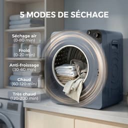 Sogiol® Compacte wasdroger met ventilatie - 1000W elektrische droger - 5 kg capaciteit - 5 droogstanden - roestvrijstalen trommel - blauw — thumbnail 3