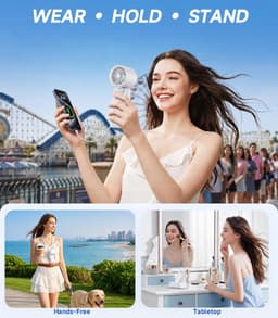 LISM-Draagbare turbineventilator, 6000mAh opvouwbare oplaadbare persoonlijke ventilator, 4-in-1 nekventilator, ingebouwde USB-C-kabel en display, 15 m/s handventilator, Geschikt voor reizen en concerten, een geweldig cadeau Geschikt voor vrouwen. — thumbnail 2