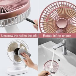 Tafelventilator Oplaadbaar – Stille Ventilator – 4 Snelheden – 90° Oscillatie – 4000 mAh - Roze — thumbnail 5