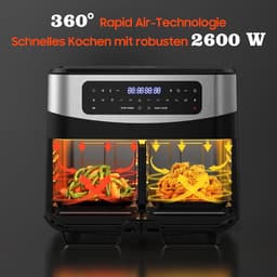 Airfryer Dubbele Zone - XXL Heteluchtfriteuse - Gezond Koken - Dubbel Raam - 12 Liter - Zwart — thumbnail 4