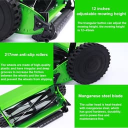 Handduwmaaier - Gazonveger Duwrolmaaier - Gazon Onderhouden - 5 Mangaanstalen Messen - 30 cm Snijbreedte - Groen — thumbnail 2
