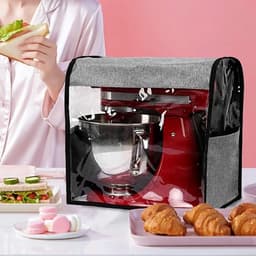 Mixer Stofkap - Keukenmachinehoes Beschermhoes - Keuken Organiseren - Met Opbergvakken - 35.5 x 23 x 35.5 cm - Linnen Grijs — thumbnail 2