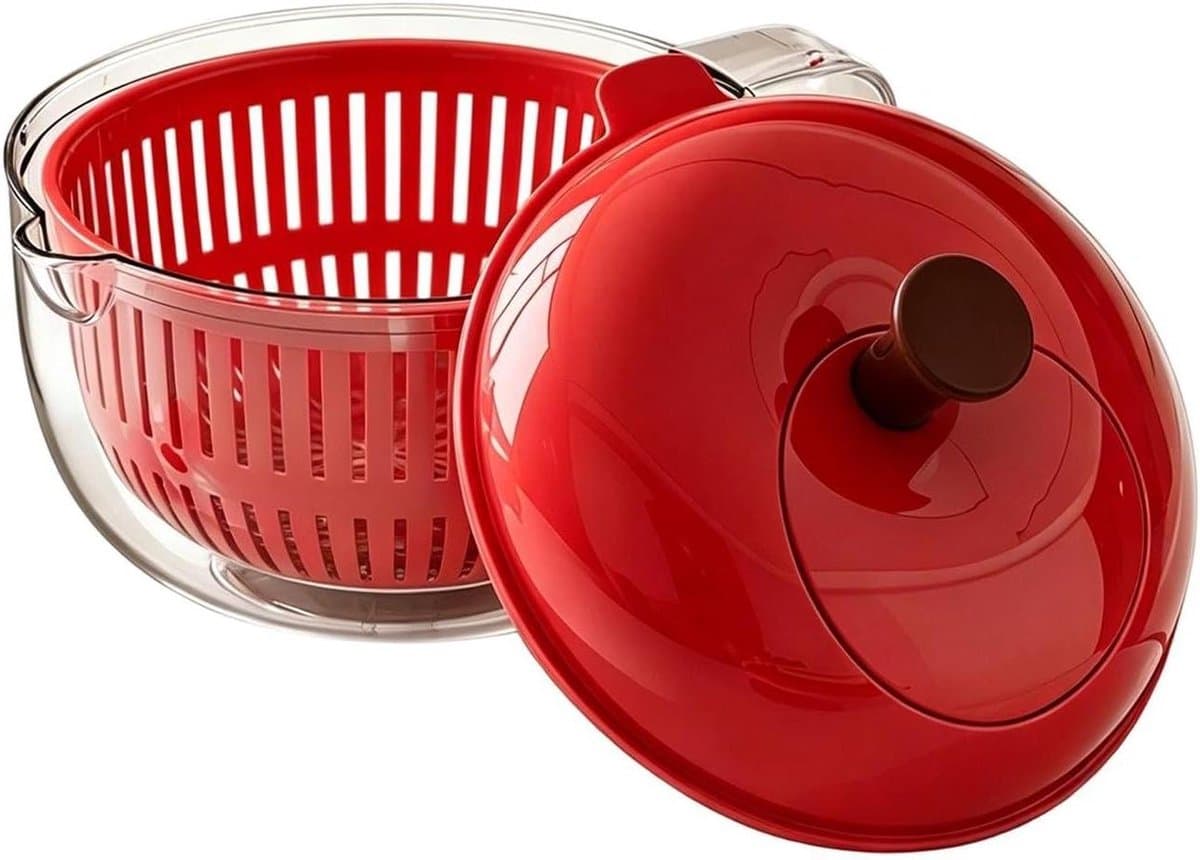 Fruitwasmachine - Groente Wasser - Salade Bereiden - Wiebelvrije Droogfunctie - 23 x 18 cm - Rood — afbeelding 1