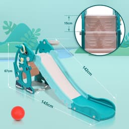 4-in-1 kinderglijbaan met basketbalkorf & leermachine, voor binnen en buiten, 145 x 38 x 67 cm, tot 35 kg, groen — thumbnail 4