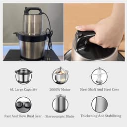 Keukenmachine - Vleesmolen Hakmolen - Voedsel Bereiden - Dubbele Snelheid Stand - 6 Liter - Zilver — thumbnail 5