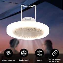 Camping-plafondventilator met verlichting – Campingventilator – LED-campinglamp – Oplaadbaar – Kunststof – Wit — thumbnail 2