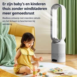 Pelor Bladloze Torenventilator - Luchtreinigende Luchtcirculatie - 8 Snelheden met Afstandsbediening - 90° Oscillatie - Blauw — thumbnail 4