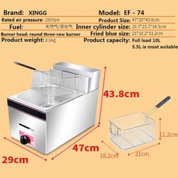 Gasfriteuse Roestvrij Staal - Friteuse 10L - Frituren Thuis - Instelbare Vuurkracht - 470 mm x 290 mm - Zilver — thumbnail 3