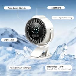 Clip-on USB-ventilator met 100 snelheidsinstellingen; 720° draaibare bureauventilator met led-display; stille, op batterijen werkende ventilator, Geschikt voor kinderwagens, kantoren en kamperen. — thumbnail 2