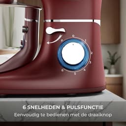 SnelShoppen - Keukenmachine 2000W RVS Mengkom 6,2 L - Keukenmixer met Roerhaak, Kneedhaak, Klopborstel, Spatbescherming en Extra Accessoires - Rood — thumbnail 5